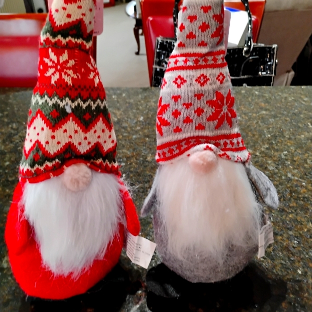 Festive Gnome Plush Set - Red and Gray